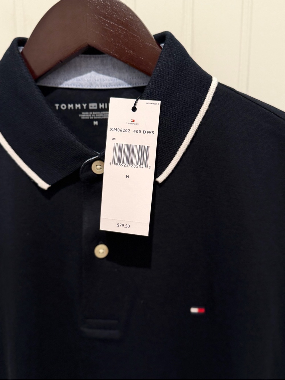 Tommy Hilfiger Men's Navy Polo with White Collar Trim
